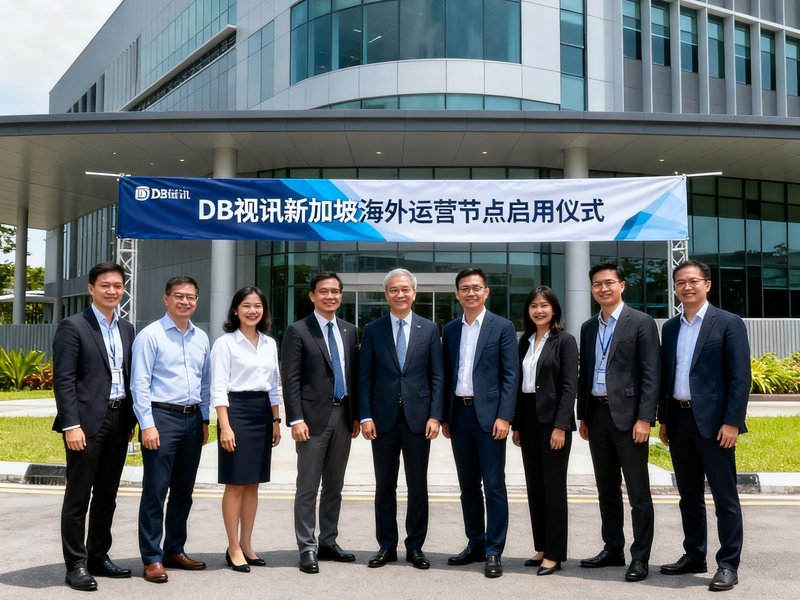 DB视讯新加坡海外运营节点启用仪式，当地团队在数据中心门前合影留念